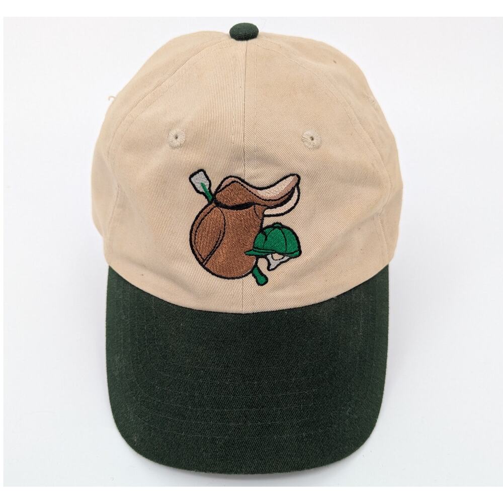 EUC Cream & Green Horse Jockey Baseball Cap One Size Fits All
